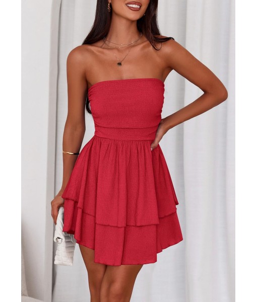 PRETTYGARDEN Women's 2025 Summer Strapless Tube Mini Dress Off Shoulder Smocked Ruffle A Line Flowy Short Party Club Dresses