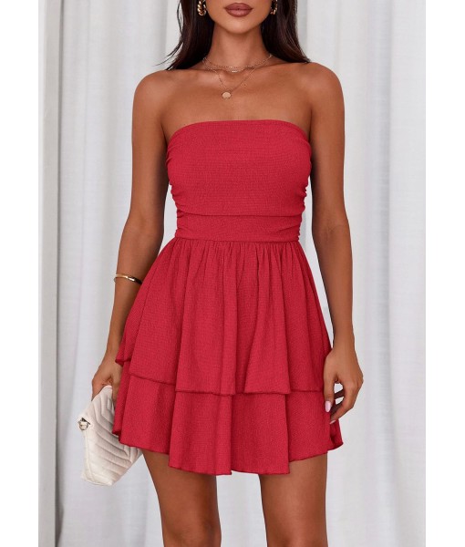 PRETTYGARDEN Women's 2025 Summer Strapless Tube Mini Dress Off Shoulder Smocked Ruffle A Line Flowy Short Party Club Dresses
