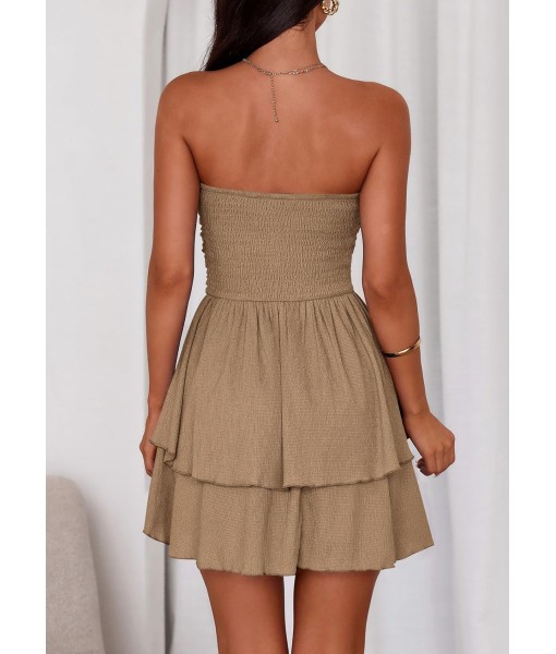 PRETTYGARDEN Women's 2025 Summer Strapless Tube Mini Dress Off Shoulder Smocked Ruffle A Line Flowy Short Party Club Dresses