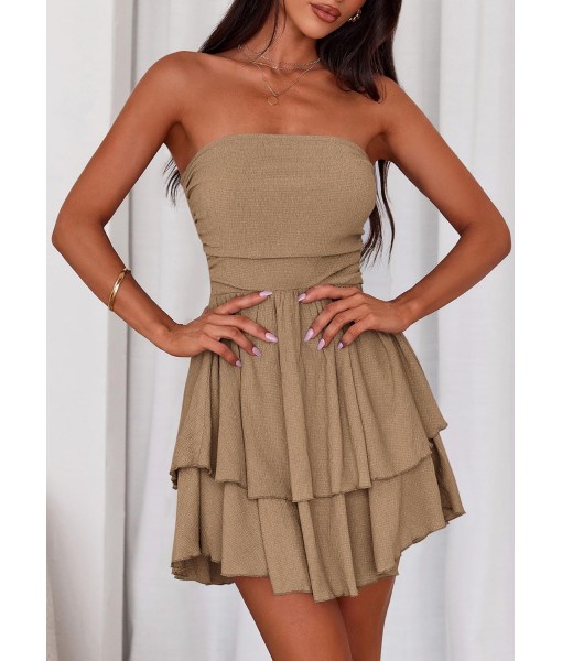 PRETTYGARDEN Women's 2025 Summer Strapless Tube Mini Dress Off Shoulder Smocked Ruffle A Line Flowy Short Party Club Dresses