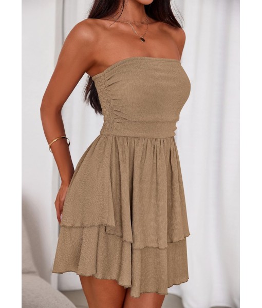 PRETTYGARDEN Women's 2025 Summer Strapless Tube Mini Dress Off Shoulder Smocked Ruffle A Line Flowy Short Party Club Dresses