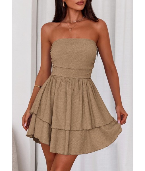 PRETTYGARDEN Women's 2025 Summer Strapless Tube Mini Dress Off Shoulder Smocked Ruffle A Line Flowy Short Party Club Dresses