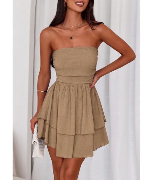 PRETTYGARDEN Women's 2025 Summer Strapless Tube Mini Dress Off Shoulder Smocked Ruffle A Line Flowy Short Party Club Dresses