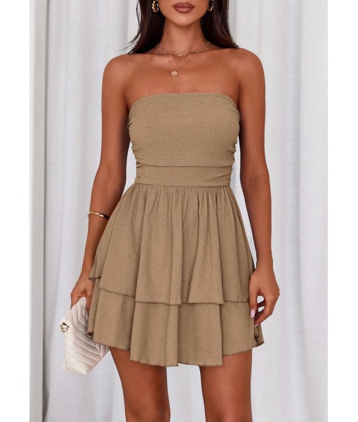 PRETTYGARDEN Women's 2025 Summer Strapless Tube Mini Dress Off Shoulder Smocked Ruffle A Line Flowy Short Party Club Dresses