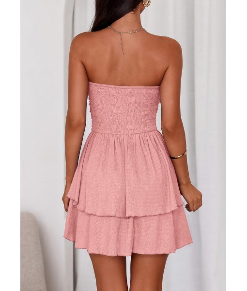 PRETTYGARDEN Women's 2025 Summer Strapless Tube Mini Dress Off Shoulder Smocked Ruffle A Line Flowy Short Party Club Dresses