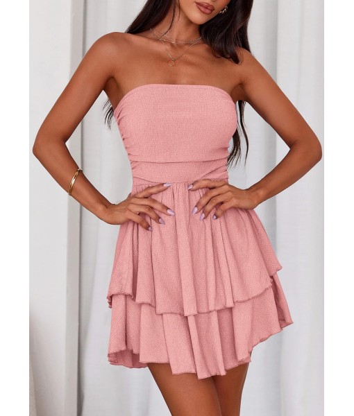 PRETTYGARDEN Women's 2025 Summer Strapless Tube Mini Dress Off Shoulder Smocked Ruffle A Line Flowy Short Party Club Dresses