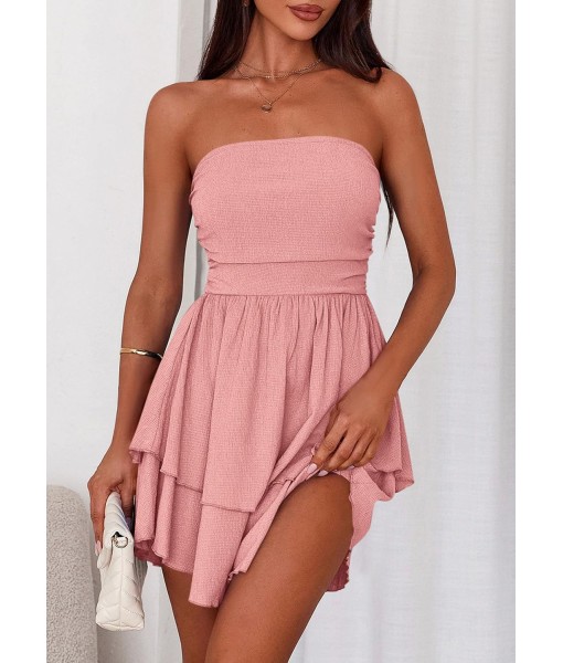 PRETTYGARDEN Women's 2025 Summer Strapless Tube Mini Dress Off Shoulder Smocked Ruffle A Line Flowy Short Party Club Dresses