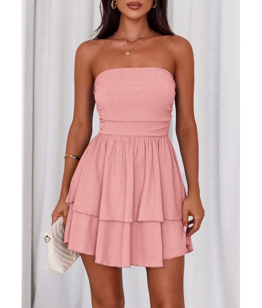 PRETTYGARDEN Women's 2025 Summer Strapless Tube Mini Dress Off Shoulder Smocked Ruffle A Line Flowy Short Party Club Dresses