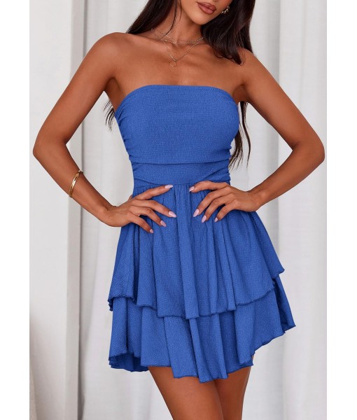 PRETTYGARDEN Women's 2025 Summer Strapless Tube Mini Dress Off Shoulder Smocked Ruffle A Line Flowy Short Party Club Dresses