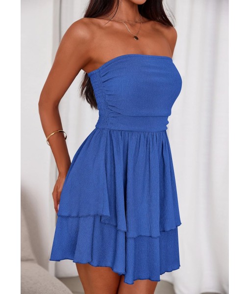 PRETTYGARDEN Women's 2025 Summer Strapless Tube Mini Dress Off Shoulder Smocked Ruffle A Line Flowy Short Party Club Dresses