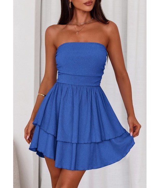 PRETTYGARDEN Women's 2025 Summer Strapless Tube Mini Dress Off Shoulder Smocked Ruffle A Line Flowy Short Party Club Dresses
