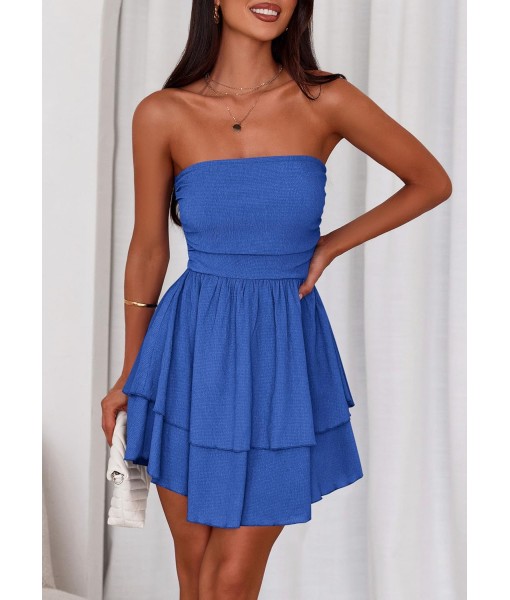 PRETTYGARDEN Women's 2025 Summer Strapless Tube Mini Dress Off Shoulder Smocked Ruffle A Line Flowy Short Party Club Dresses