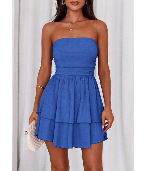 PRETTYGARDEN Women's 2025 Summer Strapless Tube Mini Dress Off Shoulder Smocked Ruffle A Line Flowy Short Party Club Dresses