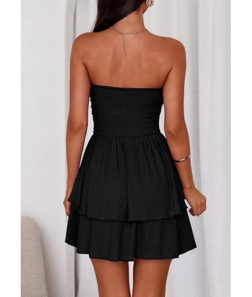 PRETTYGARDEN Women's 2025 Summer Strapless Tube Mini Dress Off Shoulder Smocked Ruffle A Line Flowy Short Party Club Dresses