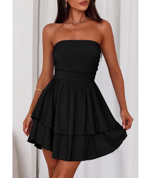 PRETTYGARDEN Women's 2025 Summer Strapless Tube Mini Dress Off Shoulder Smocked Ruffle A Line Flowy Short Party Club Dresses