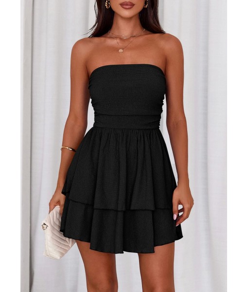 PRETTYGARDEN Women's 2025 Summer Strapless Tube Mini Dress Off Shoulder Smocked Ruffle A Line Flowy Short Party Club Dresses