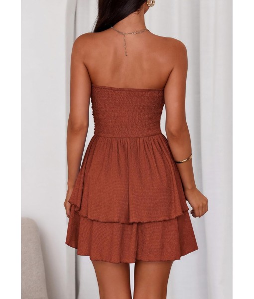 PRETTYGARDEN Women's 2025 Summer Strapless Tube Mini Dress Off Shoulder Smocked Ruffle A Line Flowy Short Party Club Dresses