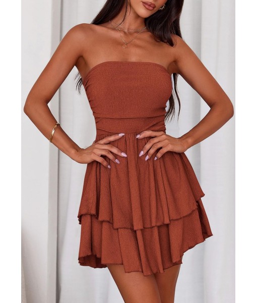 PRETTYGARDEN Women's 2025 Summer Strapless Tube Mini Dress Off Shoulder Smocked Ruffle A Line Flowy Short Party Club Dresses