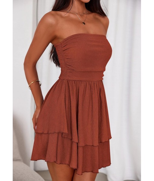 PRETTYGARDEN Women's 2025 Summer Strapless Tube Mini Dress Off Shoulder Smocked Ruffle A Line Flowy Short Party Club Dresses