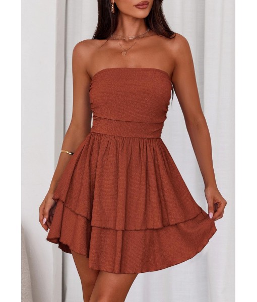 PRETTYGARDEN Women's 2025 Summer Strapless Tube Mini Dress Off Shoulder Smocked Ruffle A Line Flowy Short Party Club Dresses