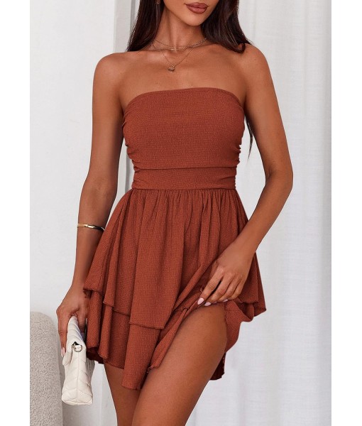 PRETTYGARDEN Women's 2025 Summer Strapless Tube Mini Dress Off Shoulder Smocked Ruffle A Line Flowy Short Party Club Dresses