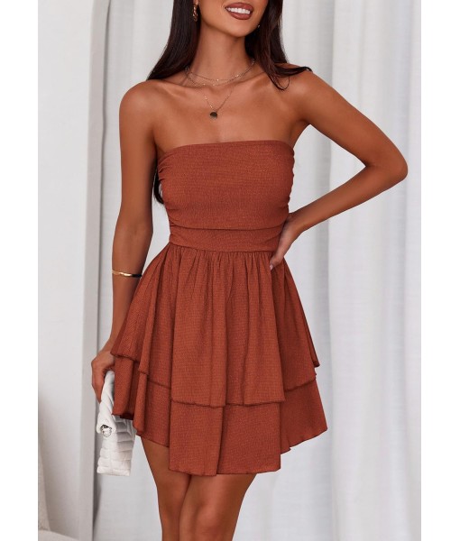 PRETTYGARDEN Women's 2025 Summer Strapless Tube Mini Dress Off Shoulder Smocked Ruffle A Line Flowy Short Party Club Dresses
