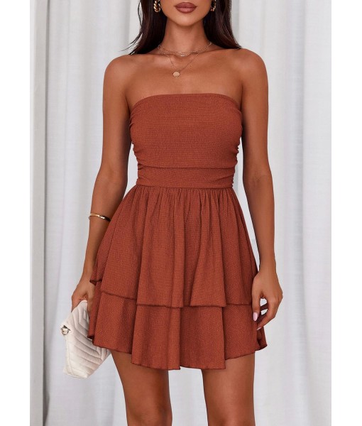 PRETTYGARDEN Women's 2025 Summer Strapless Tube Mini Dress Off Shoulder Smocked Ruffle A Line Flowy Short Party Club Dresses