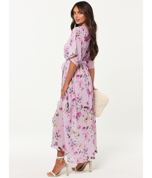 ANRABESS Women’s Summer Loose Boho Flowy Wrap V Neck 3/4 Sleeve Floral Print Slit Beach Wedding Guest Long Maxi Dresses
