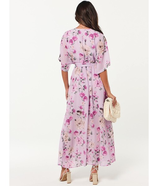ANRABESS Women’s Summer Loose Boho Flowy Wrap V Neck 3/4 Sleeve Floral Print Slit Beach Wedding Guest Long Maxi Dresses