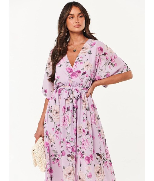 ANRABESS Women’s Summer Loose Boho Flowy Wrap V Neck 3/4 Sleeve Floral Print Slit Beach Wedding Guest Long Maxi Dresses