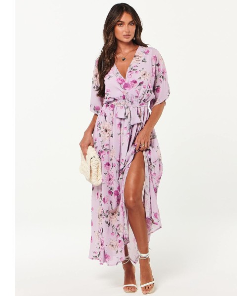 ANRABESS Women’s Summer Loose Boho Flowy Wrap V Neck 3/4 Sleeve Floral Print Slit Beach Wedding Guest Long Maxi Dresses