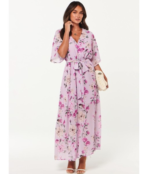 ANRABESS Women’s Summer Loose Boho Flowy Wrap V Neck 3/4 Sleeve Floral Print Slit Beach Wedding Guest Long Maxi Dresses