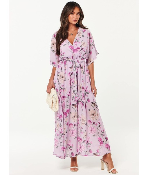 ANRABESS Women’s Summer Loose Boho Flowy Wrap V Neck 3/4 Sleeve Floral Print Slit Beach Wedding Guest Long Maxi Dresses