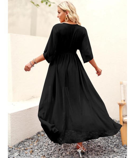 ANRABESS Women’s Summer Loose Boho Flowy Wrap V Neck 3/4 Sleeve Floral Print Slit Beach Wedding Guest Long Maxi Dresses