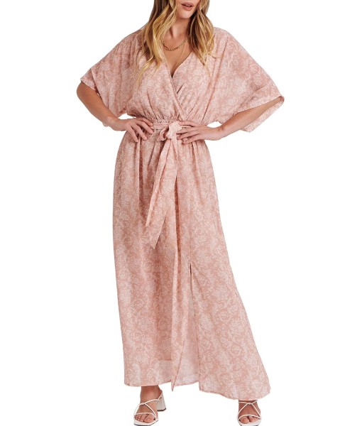 ANRABESS Women’s Summer Loose Boho Flowy Wrap V Neck 3/4 Sleeve Floral Print Slit Beach Wedding Guest Long Maxi Dresses