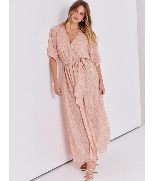 ANRABESS Women’s Summer Loose Boho Flowy Wrap V Neck 3/4 Sleeve Floral Print Slit Beach Wedding Guest Long Maxi Dresses