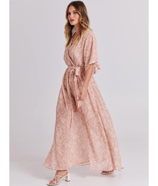 ANRABESS Women’s Summer Loose Boho Flowy Wrap V Neck 3/4 Sleeve Floral Print Slit Beach Wedding Guest Long Maxi Dresses