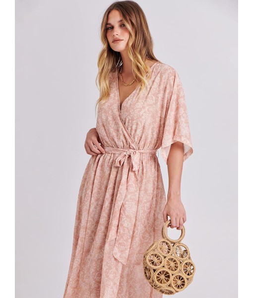 ANRABESS Women’s Summer Loose Boho Flowy Wrap V Neck 3/4 Sleeve Floral Print Slit Beach Wedding Guest Long Maxi Dresses