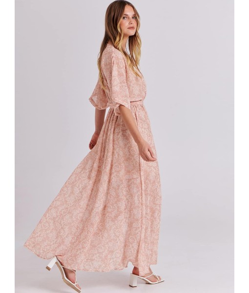ANRABESS Women’s Summer Loose Boho Flowy Wrap V Neck 3/4 Sleeve Floral Print Slit Beach Wedding Guest Long Maxi Dresses