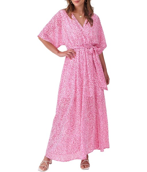 ANRABESS Women’s Summer Loose Boho Flowy Wrap V Neck 3/4 Sleeve Floral Print Slit Beach Wedding Guest Long Maxi Dresses