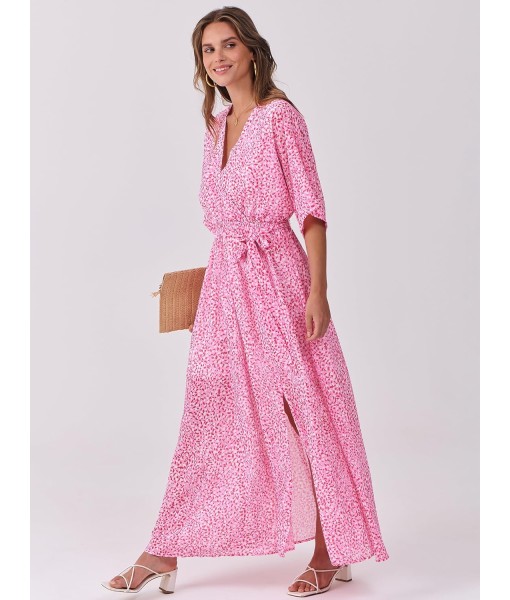 ANRABESS Women’s Summer Loose Boho Flowy Wrap V Neck 3/4 Sleeve Floral Print Slit Beach Wedding Guest Long Maxi Dresses