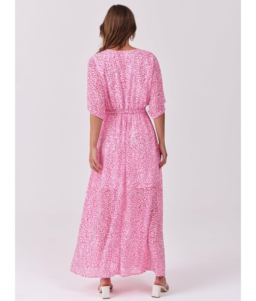 ANRABESS Women’s Summer Loose Boho Flowy Wrap V Neck 3/4 Sleeve Floral Print Slit Beach Wedding Guest Long Maxi Dresses