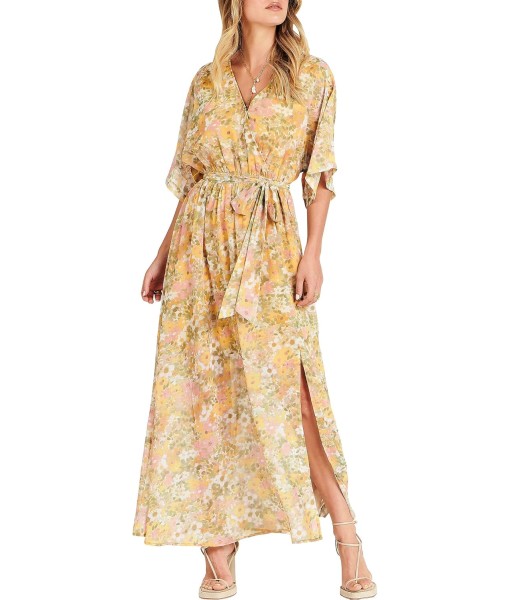 ANRABESS Women’s Summer Loose Boho Flowy Wrap V Neck 3/4 Sleeve Floral Print Slit Beach Wedding Guest Long Maxi Dresses