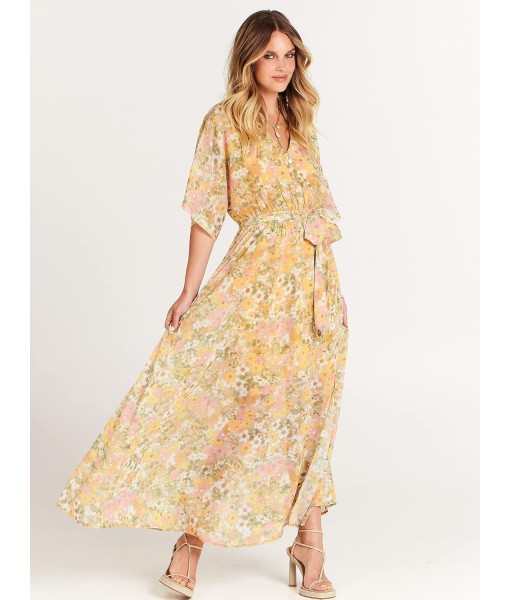 ANRABESS Women’s Summer Loose Boho Flowy Wrap V Neck 3/4 Sleeve Floral Print Slit Beach Wedding Guest Long Maxi Dresses