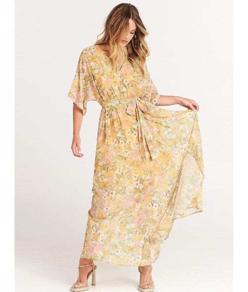 ANRABESS Women’s Summer Loose Boho Flowy Wrap V Neck 3/4 Sleeve Floral Print Slit Beach Wedding Guest Long Maxi Dresses