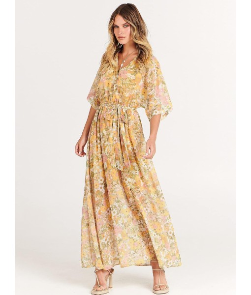 ANRABESS Women’s Summer Loose Boho Flowy Wrap V Neck 3/4 Sleeve Floral Print Slit Beach Wedding Guest Long Maxi Dresses