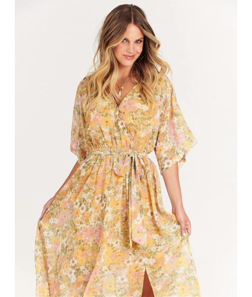 ANRABESS Women’s Summer Loose Boho Flowy Wrap V Neck 3/4 Sleeve Floral Print Slit Beach Wedding Guest Long Maxi Dresses