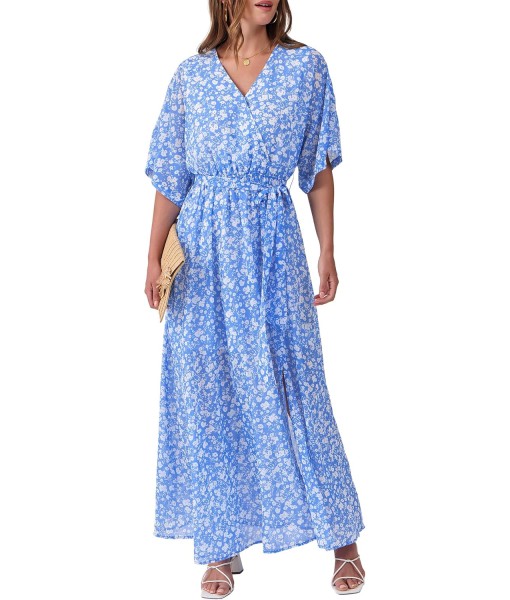 ANRABESS Women’s Summer Loose Boho Flowy Wrap V Neck 3/4 Sleeve Floral Print Slit Beach Wedding Guest Long Maxi Dresses