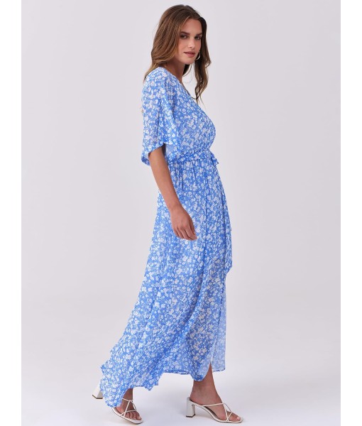 ANRABESS Women’s Summer Loose Boho Flowy Wrap V Neck 3/4 Sleeve Floral Print Slit Beach Wedding Guest Long Maxi Dresses