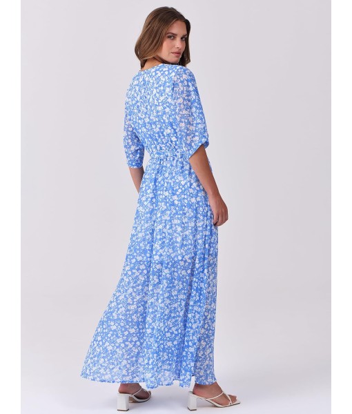 ANRABESS Women’s Summer Loose Boho Flowy Wrap V Neck 3/4 Sleeve Floral Print Slit Beach Wedding Guest Long Maxi Dresses